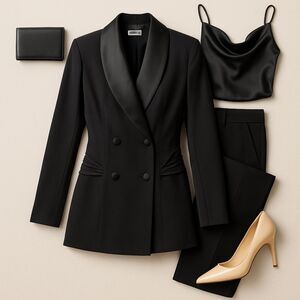 “Vintage 80s/90s Ms Choice Dress California Women’s Black Tuxedo Blazer Satin 14